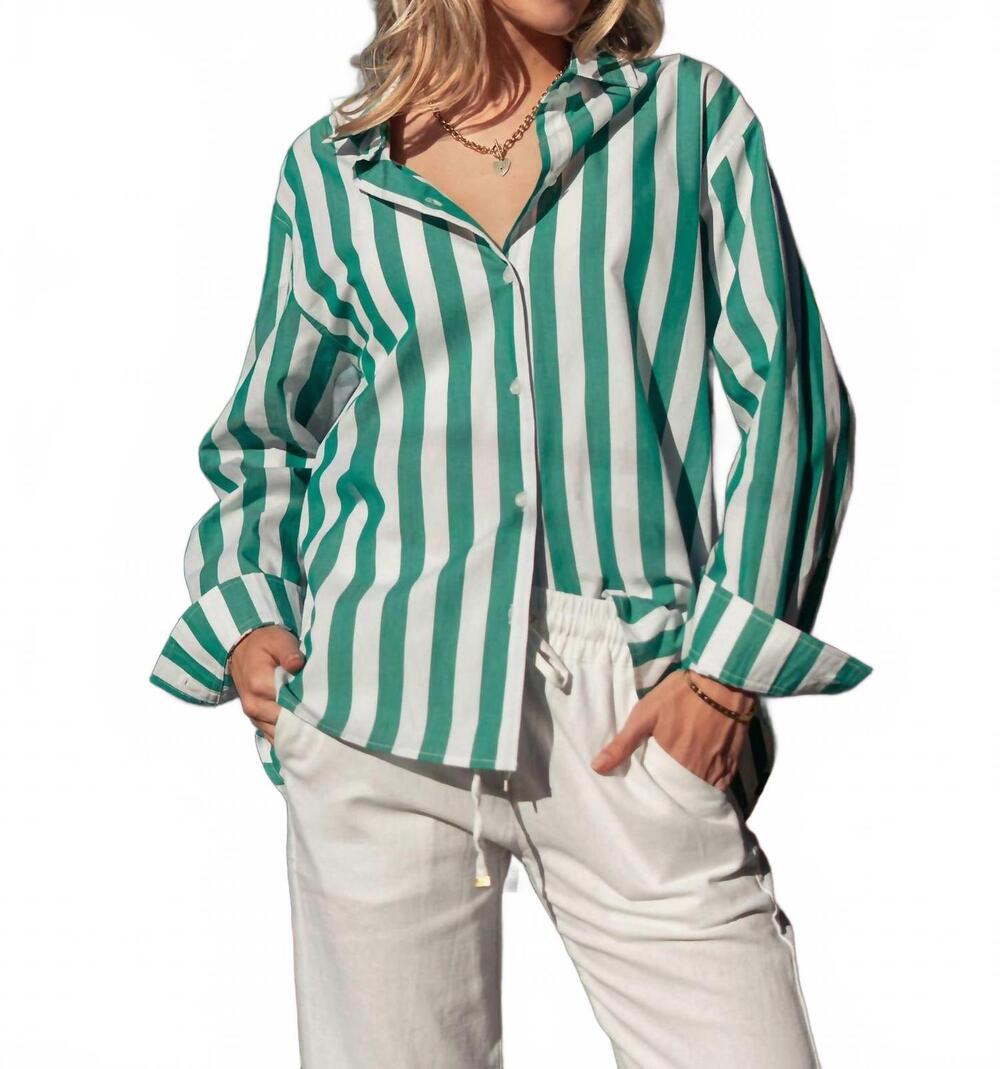 NEW URBAN DAIZY striped button down collared shirt in green